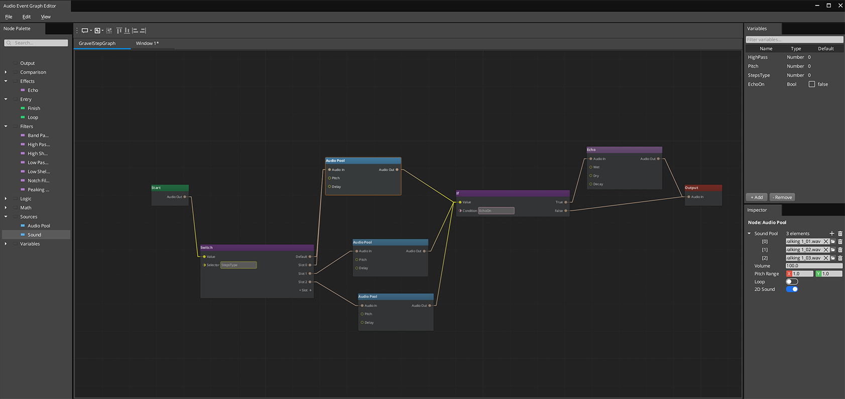 Audio Event Graph Editor in O3DE Editor