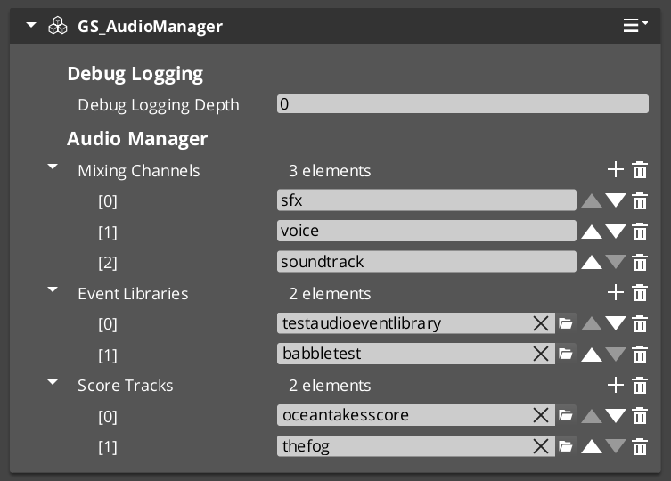 Audio Manager component in the O3DE Inspector