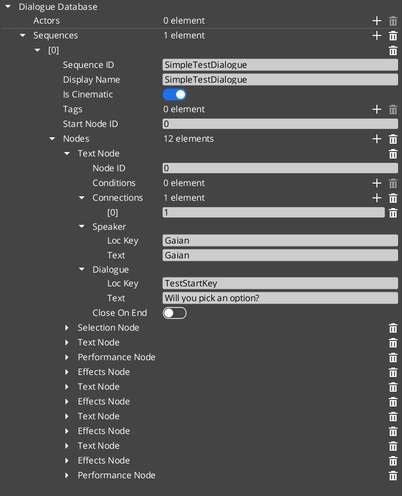 Dialogue Database asset in the O3DE Editor