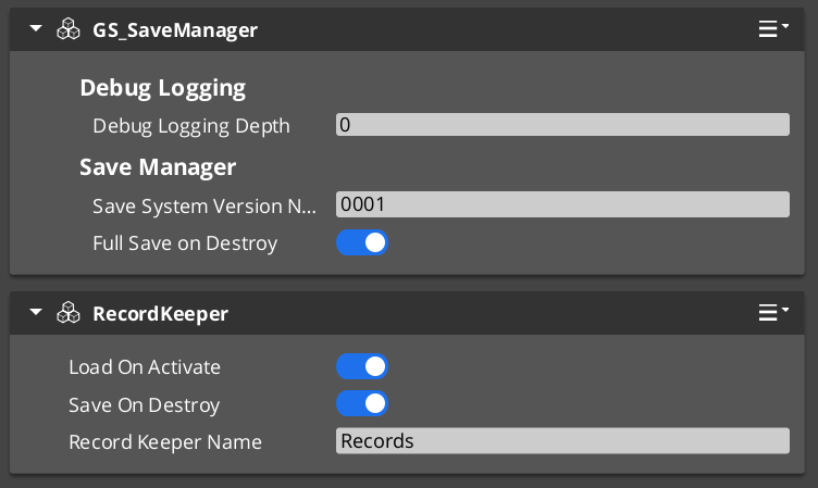 Save Manager component in the O3DE Inspector