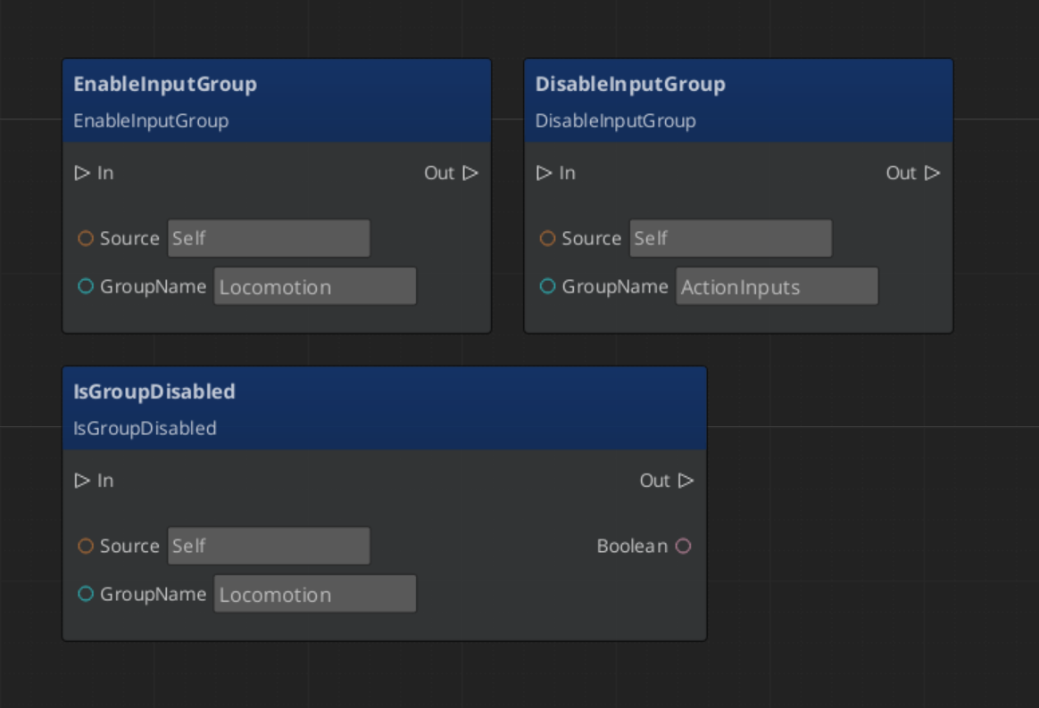 Input Groups handling nodes in the O3DE Script Canvas