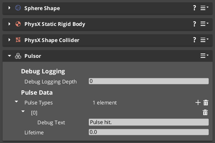 Pulsor component in the O3DE Inspector