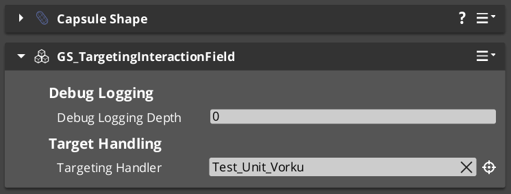Targeting Interaction Field component in the O3DE Inspector