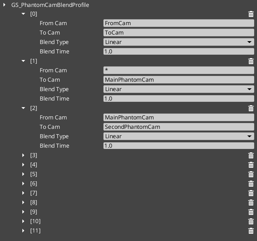 Cam Blend Profile asset in the O3DE Asset Editor