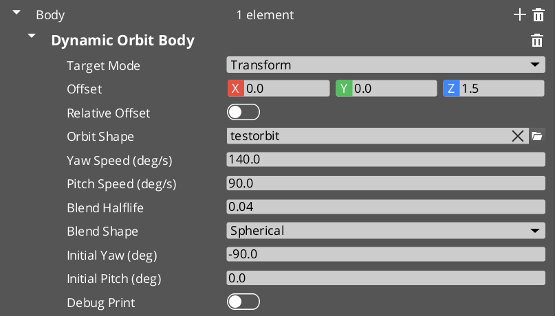 Body stage slot on the Phantom Camera component