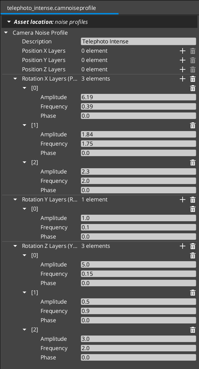 Camera Noise Profile asset in the O3DE Asset Editor