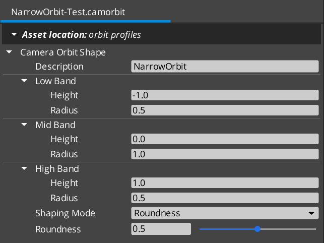 Camera Orbit Shape asset in the O3DE Asset Editor