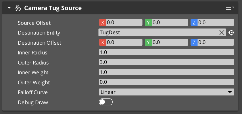 CameraTugSourceComponent in the O3DE Inspector