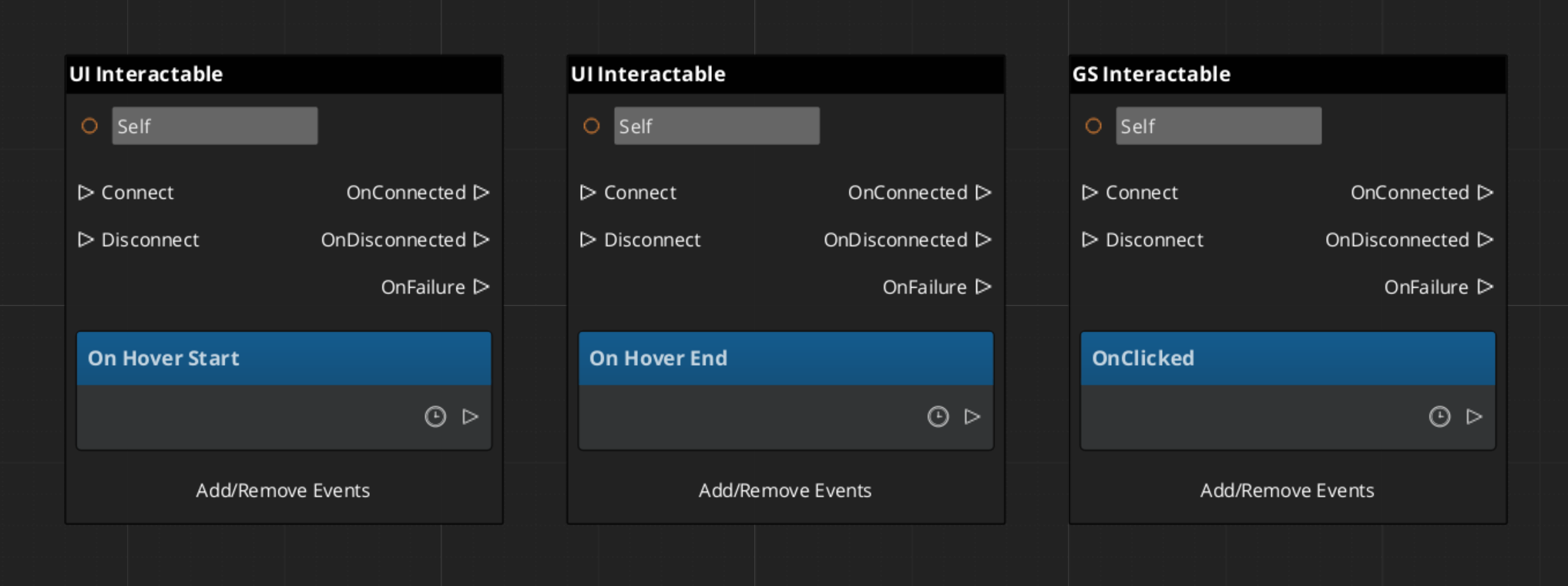 Button Events nodes in the Script Canvas
