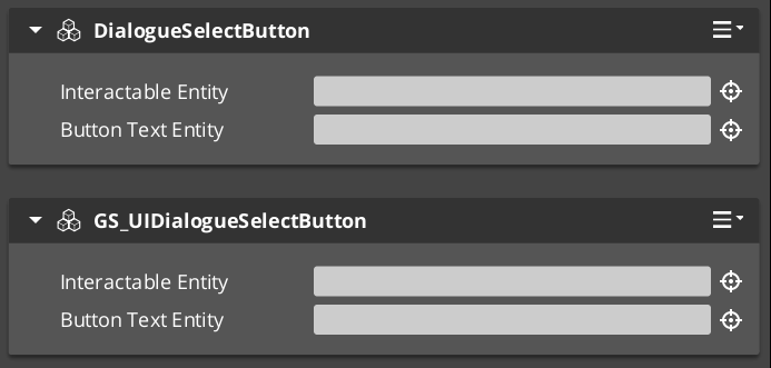 DialogueSelectButtonComponent in the O3DE Inspector