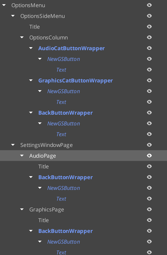 Nested pages entity hierarchy in the O3DE Editor