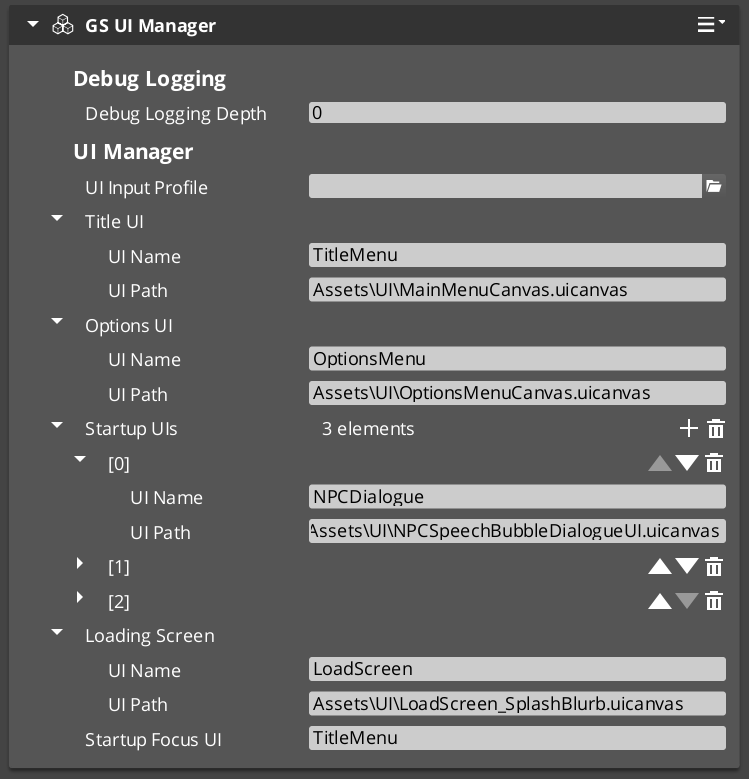 UI Manager component in the O3DE Inspector