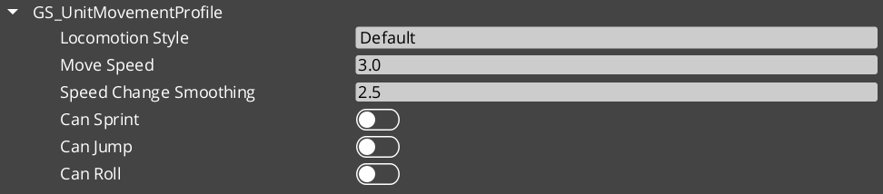 Movement Profile asset in the O3DE Asset Editor
