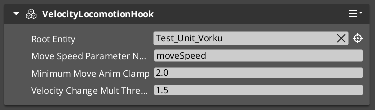 Velocity Locomotion Hook component in the O3DE Inspector